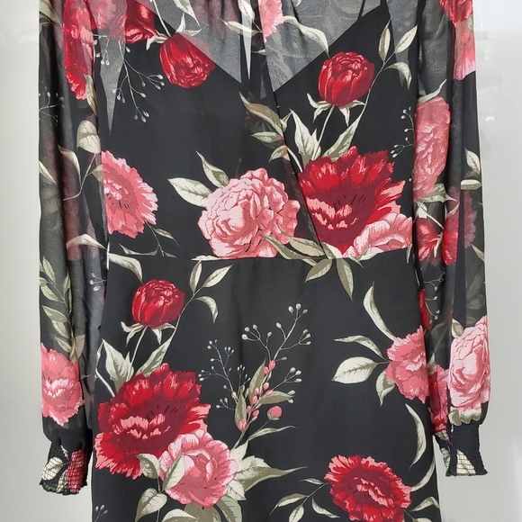 Dynamite Dark Floral Sheer Party Midi Dress - Picture 7 of 7